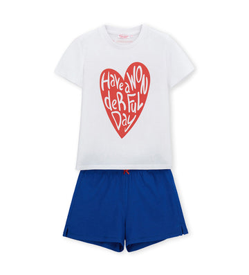 Girl - Front Print Short Pajamas 9 - 10 Y White