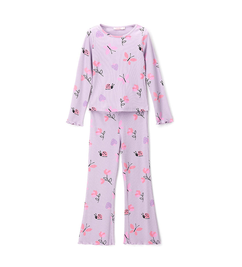 Girl - Long Sleeve Ribbed Pajamas 9 - 10 Y Purple