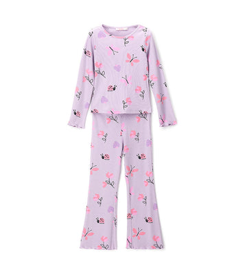 Girl - Long Sleeve Ribbed Pajamas 9 - 10 Y Purple