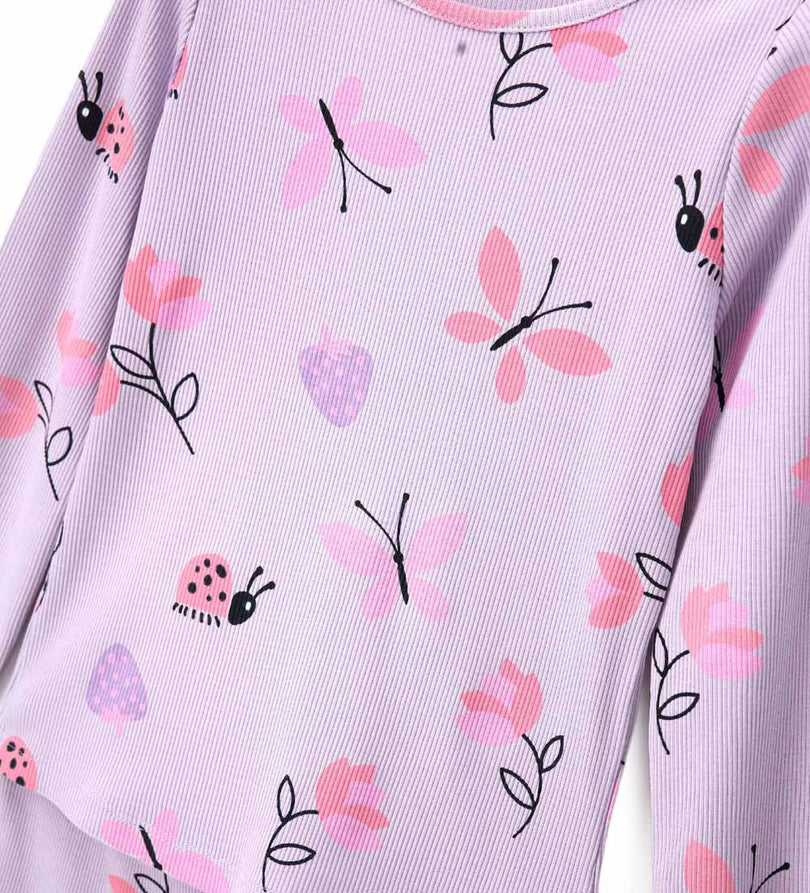 Girl - Long Sleeve Ribbed Pajamas 9 - 10 Y Purple