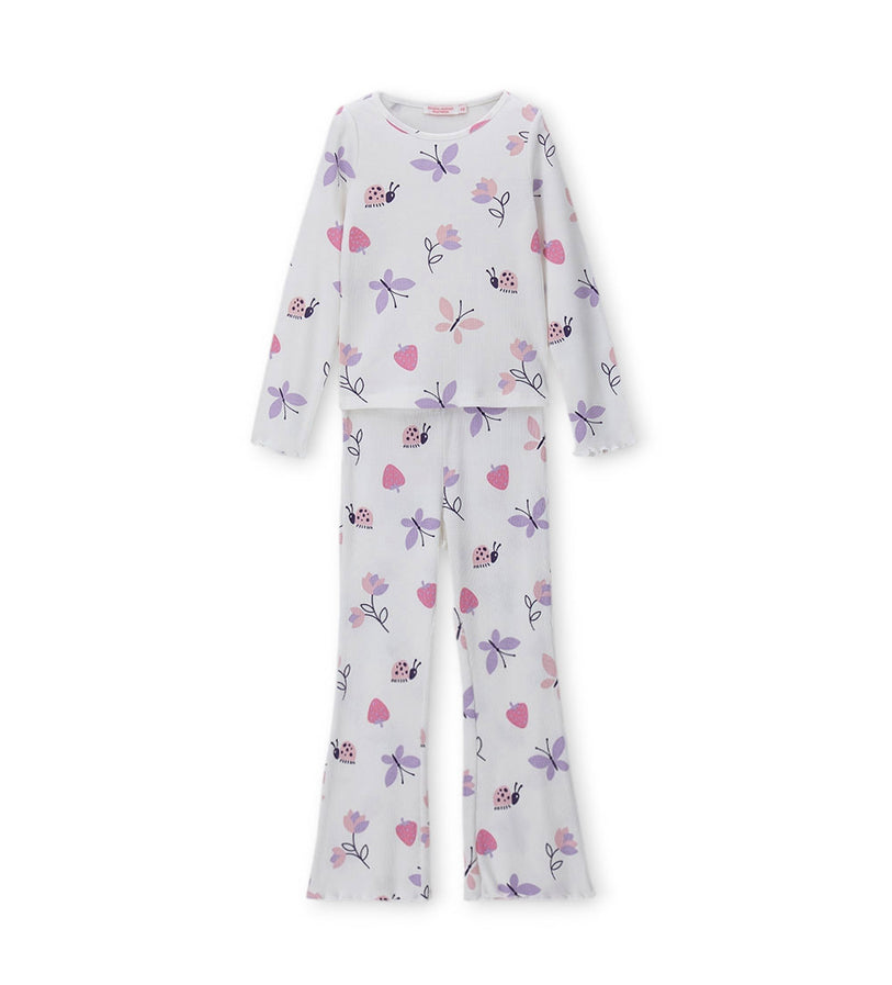 Girl - Long Sleeve Ribbed Pajamas 9 - 10 Y Purple