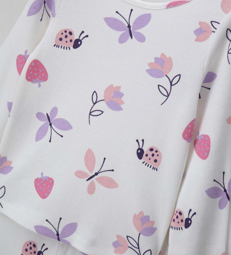 Girl - Long Sleeve Ribbed Pajamas 9 - 10 Y Purple