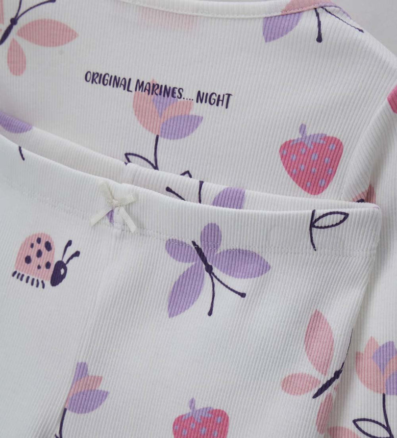 Girl - Long Sleeve Ribbed Pajamas 9 - 10 Y Purple