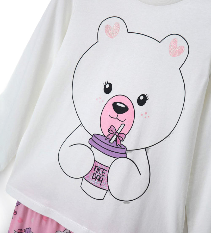 Girl - Glitter Print Pajamas 9 - 10 Y White