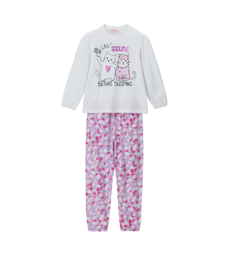 Girl - Glitter Printed Pajamas 9 - 10 Y White