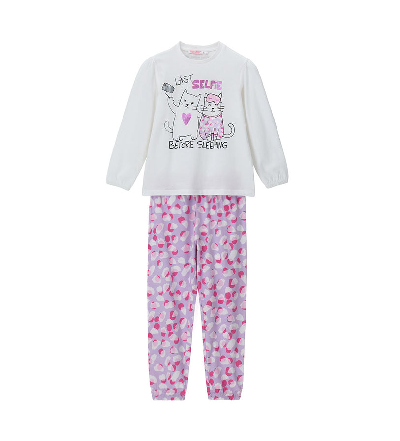 Girl - Glitter Printed Pajamas 9 - 10 Y White
