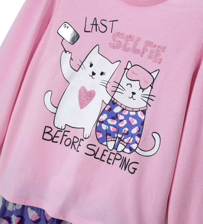 Girl - Glitter Printed Pajamas 9 - 10 Y White