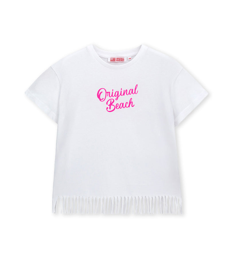 Girl - T-shirt with Fringes 9 - 10 Y White