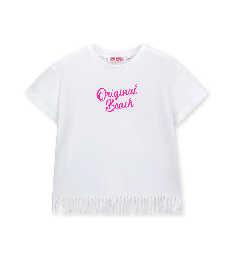 Girl - T-shirt with Fringes 9 - 10 Y White