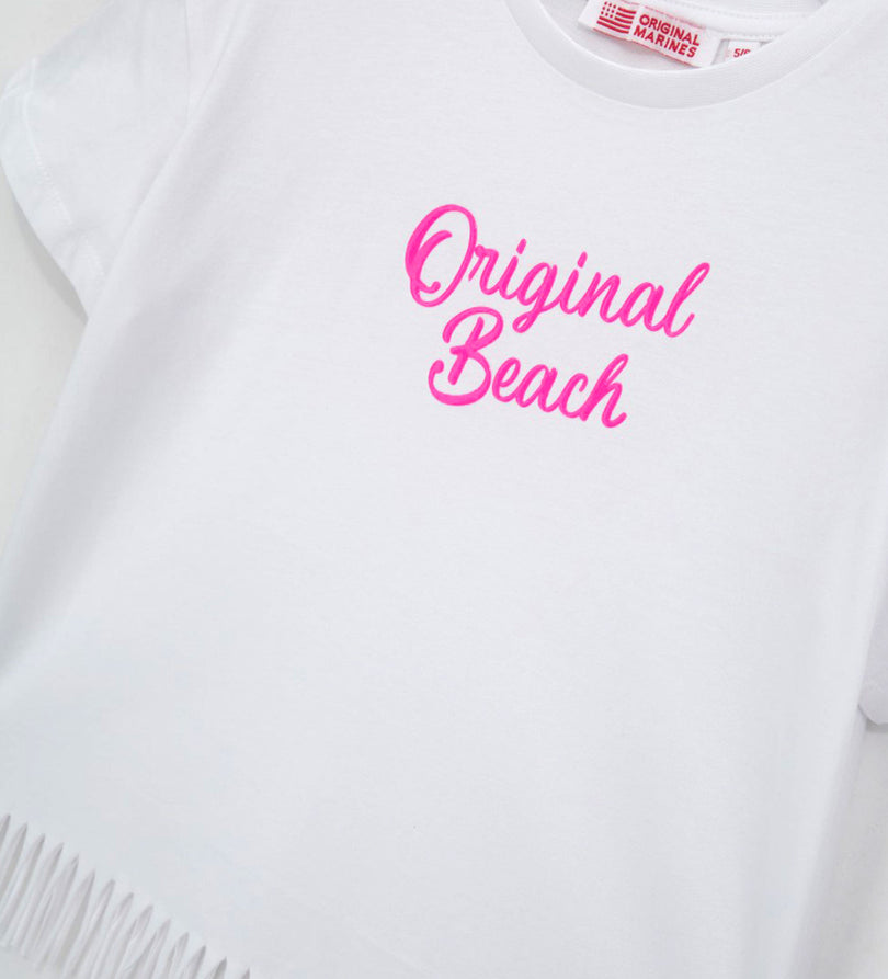 Girl - T-shirt with Fringes 9 - 10 Y White