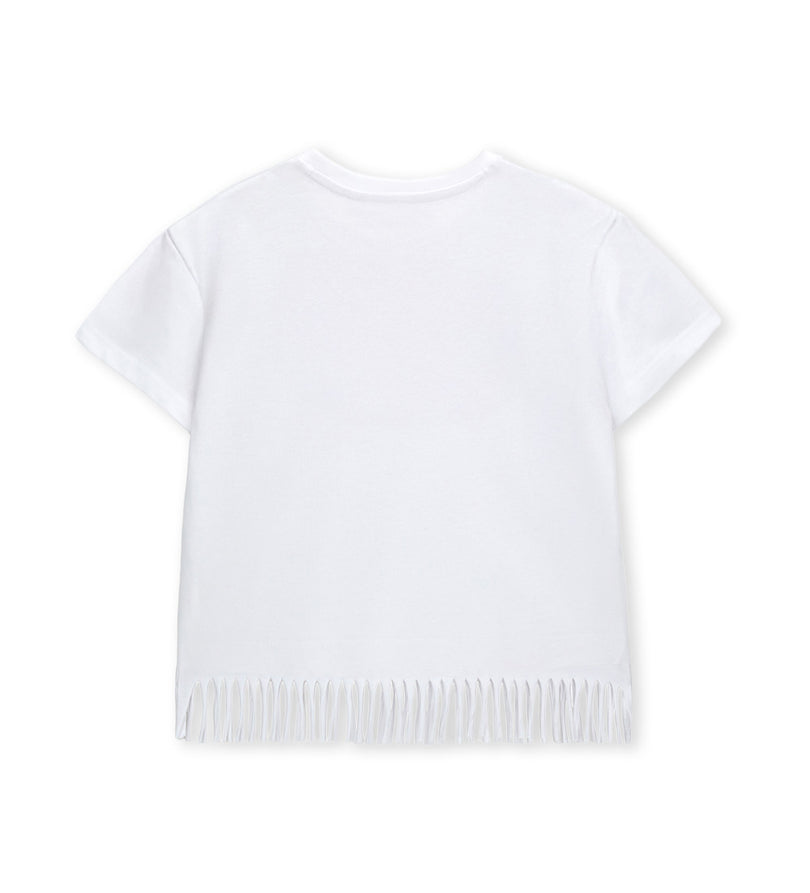 Girl - T-shirt with Fringes 9 - 10 Y White