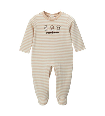 Newborn - Striped romper Beige 1M
