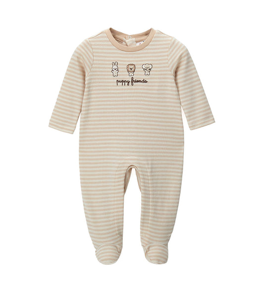 Newborn - Striped romper Beige 1M