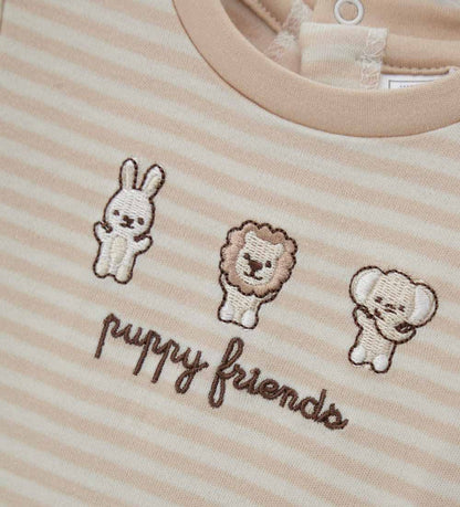 Newborn - Striped romper Beige 1M