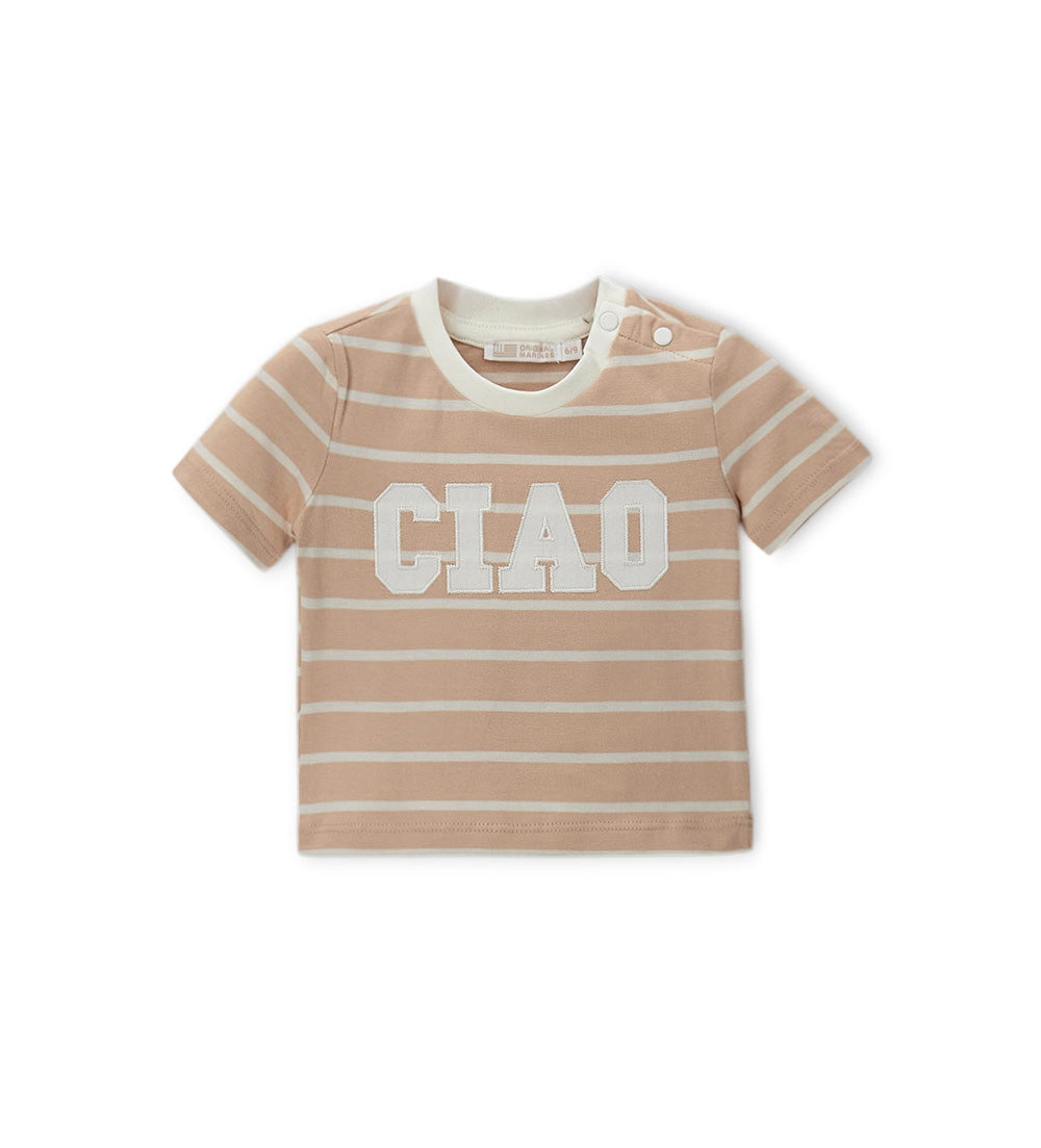 Newborn - Striped T-shirt Beige 9 - 12 M
