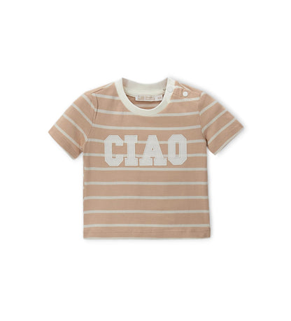Newborn - Striped T-shirt Beige 9 - 12 M