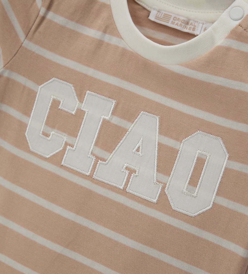 Newborn - Striped T-shirt Beige 9 - 12 M