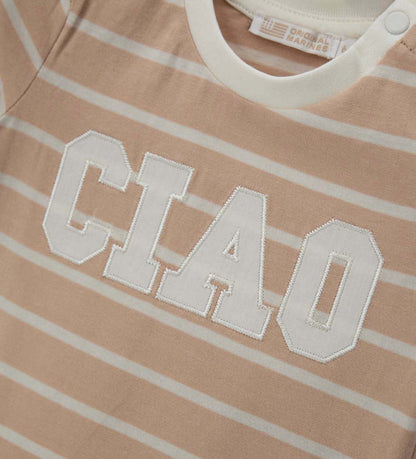 Newborn - Striped T-shirt Beige 9 - 12 M