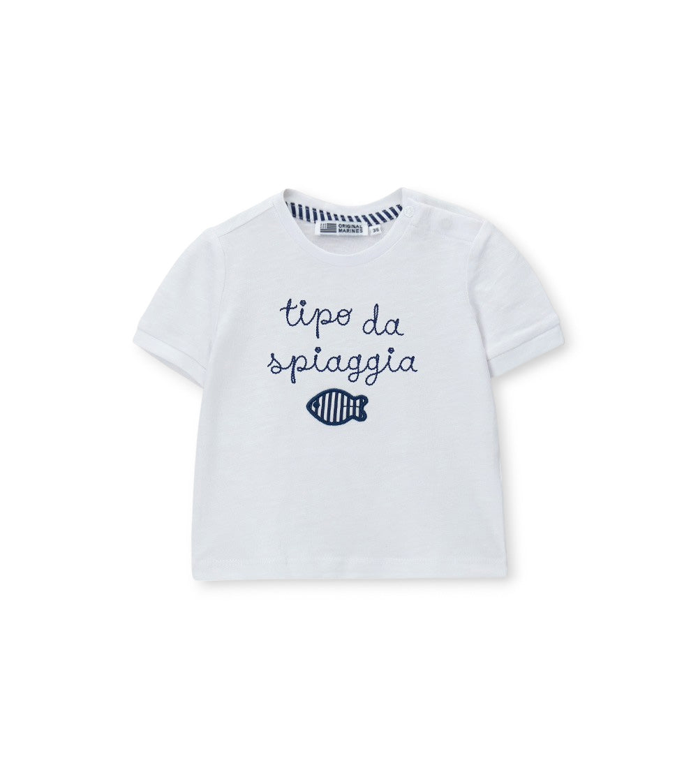 Newborn - T-shirt embroidery 9 - 12 M White