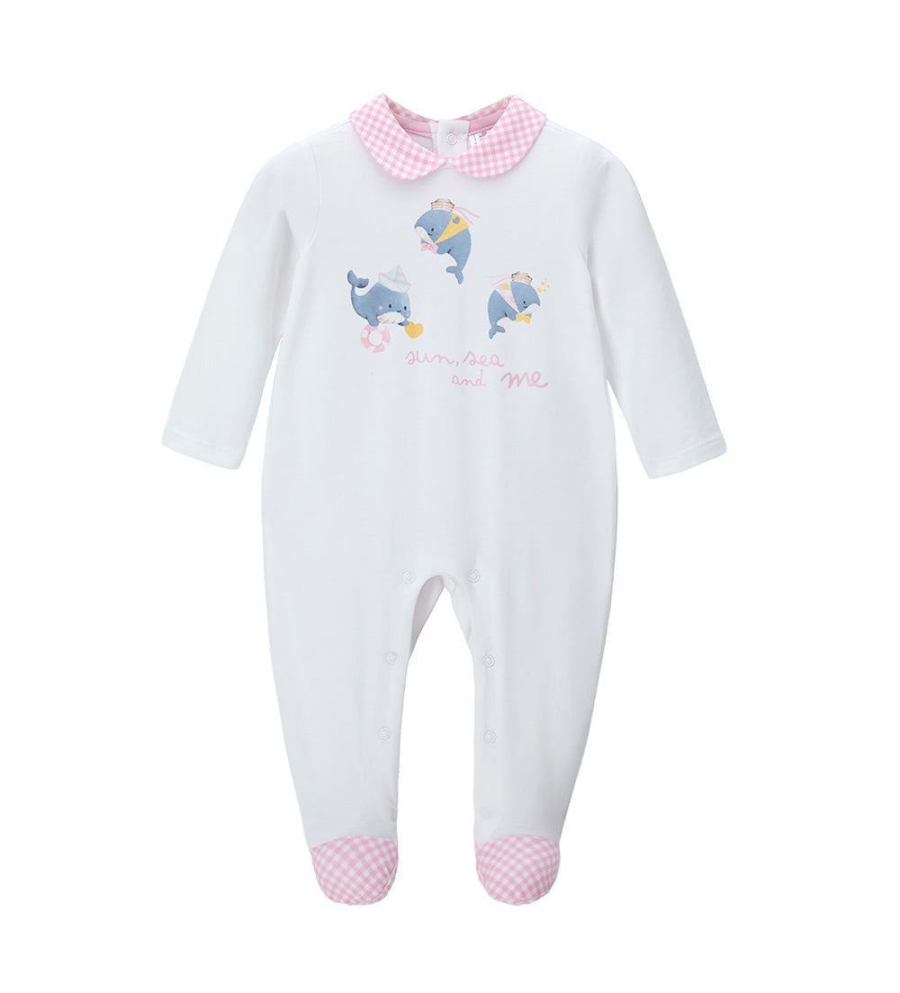 Newborn - Long cotton romper White 1M