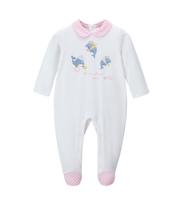 Newborn - Long cotton romper White 1M