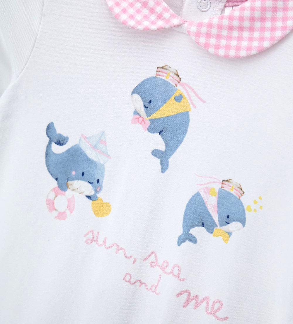 Newborn - Long cotton romper White 1M