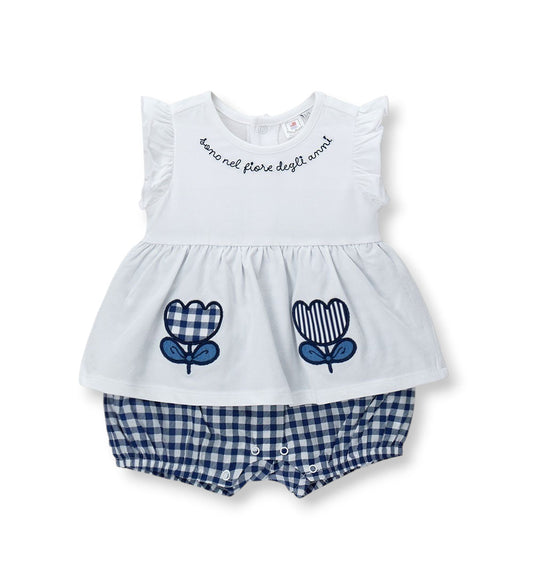 Newborn - Romper with flowers 1M White