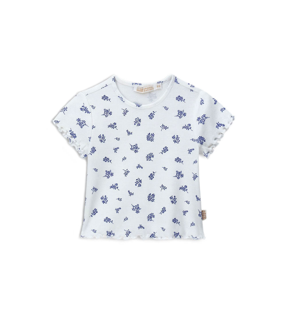 Newborn - T-shirt with flowers White 9 - 12 M