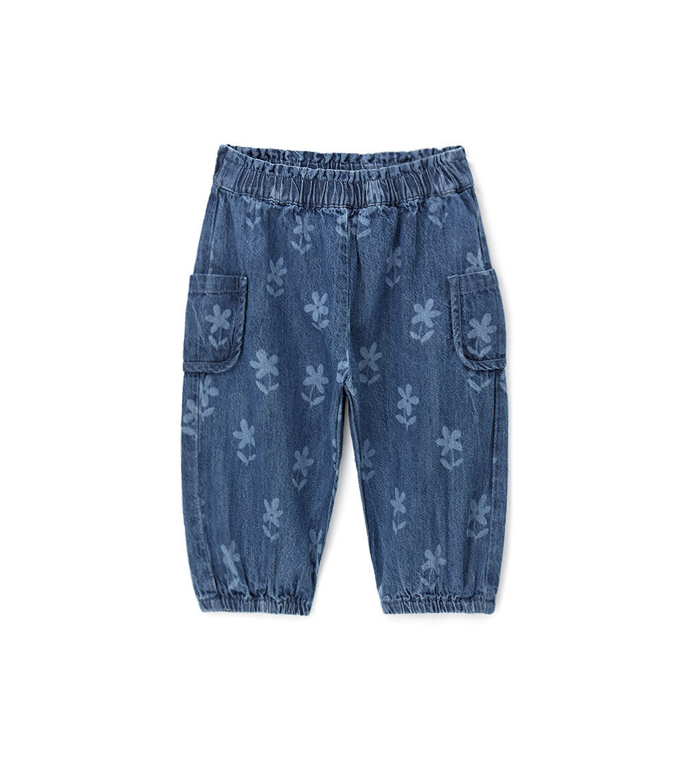 Newborn - Jeans with flowers Denim 9 - 12 M