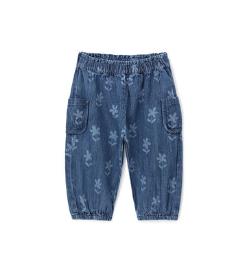 Newborn - Jeans with flowers Denim 9 - 12 M