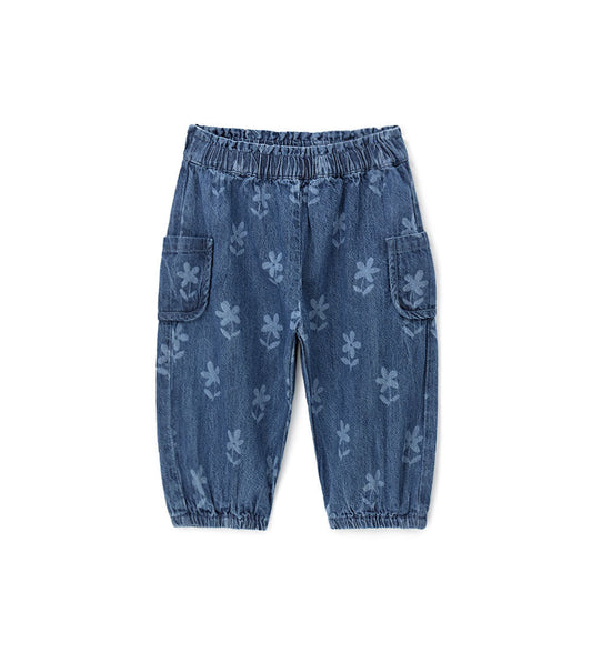 Newborn - Jeans with flowers Denim 9 - 12 M